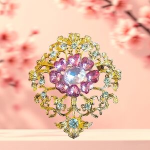 Filigree Golden and Pink Brooch